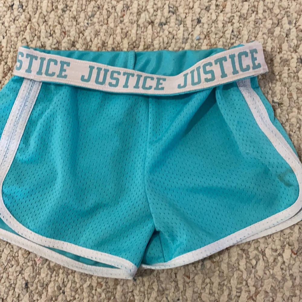 justice blue and white active shorts